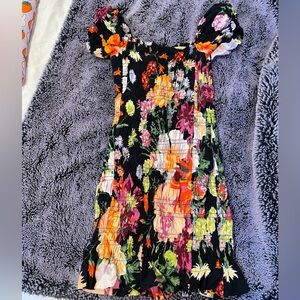 H&M Floral Mini Dress - Black, Orange, Pink, Green Like New